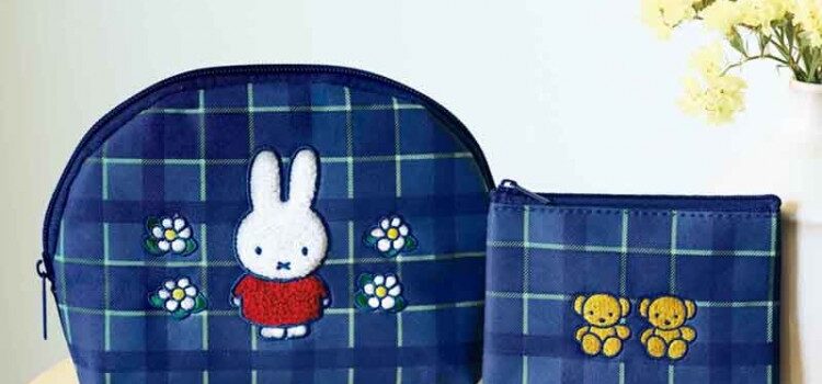 miffy [ミッフィー]のレトロなさがら織＆刺しゅうチェック柄ポーチ2点セットが発売！